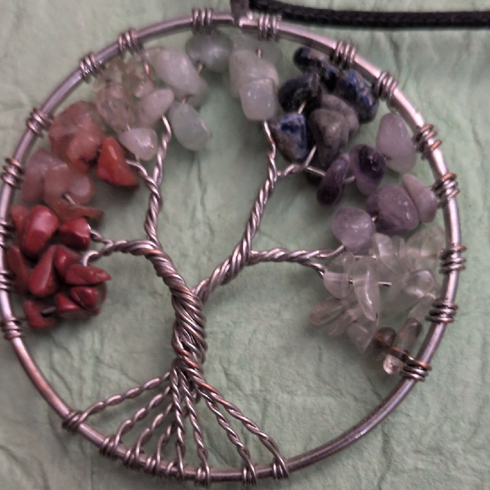 Crystal Crystal 7 Chakra Tree of Life Pendant Necklace